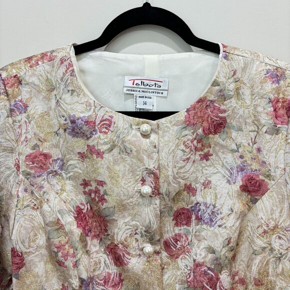 Vintage Talbots Jessica McClintock Floral Lace Jacket 14 Pearl Jacquard Lace 80s - Picture 4 of 13